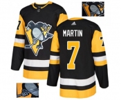 Adidas Pittsburgh Penguins #7 Paul Martin Authentic Black Fashion Gold NHL Jersey