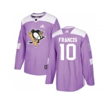 Men Adidas Pittsburgh Penguins #10 Ron Francis Purple Authentic Fights Cancer Stitched NHL Jersey
