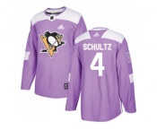 Men Adidas Pittsburgh Penguins #4 Justin Schultz Purple Authentic Fights Cancer Stitched NHL Jersey
