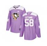 Men Adidas Pittsburgh Penguins #58 Kris Letang Purple Authentic Fights Cancer Stitched NHL Jersey