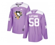 Men Adidas Pittsburgh Penguins #58 Kris Letang Purple Authentic Fights Cancer Stitched NHL Jersey