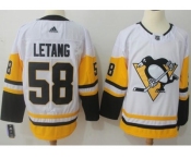Men Adidas Pittsburgh Penguins #58 Kris Letang White Road Authentic Stitched NHL Jersey