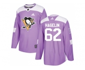 Men Adidas Pittsburgh Penguins #62 Carl Hagelin Purple Authentic Fights Cancer Stitched NHL Jersey