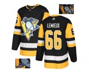 Men Adidas Pittsburgh Penguins #66 Mario Lemieux Black Home Authentic Fashion Gold Stitched NHL Jersey