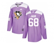 Men Adidas Pittsburgh Penguins #68 Jaromir Jagr Purple Authentic Fights Cancer Stitched NHL Jersey