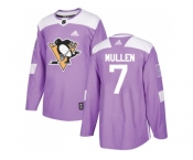 Men Adidas Pittsburgh Penguins #7 Joe Mullen Purple Authentic Fights Cancer Stitched NHL Jersey