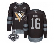 Men's Adidas Pittsburgh Penguins #16 Eric Fehr Authentic Black 1917-2017 100th Anniversary 2017 Stanley Cup Final NHL Jersey