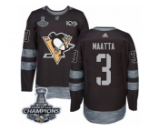Men's Adidas Pittsburgh Penguins #3 Olli Maatta Premier Black 1917-2017 100th Anniversary 2017 Stanley Cup Champions NHL Jersey