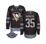 Men's Adidas Pittsburgh Penguins #35 Tom Barrasso Premier Black 1917-2017 100th Anniversary 2017 Stanley Cup Champions NHL Jersey