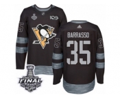 Men's Adidas Pittsburgh Penguins #35 Tom Barrasso Premier Black 1917-2017 100th Anniversary 2017 Stanley Cup Final NHL Jersey