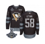 Men's Adidas Pittsburgh Penguins #58 Kris Letang Premier Black 1917-2017 100th Anniversary 2017 Stanley Cup Champions NHL Jersey