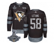 Men's Adidas Pittsburgh Penguins #58 Kris Letang Premier Black 1917-2017 100th Anniversary 2017 Stanley Cup Champions NHL Jersey