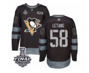 Men's Adidas Pittsburgh Penguins #58 Kris Letang Premier Black 1917-2017 100th Anniversary 2017 Stanley Cup Final NHL Jersey