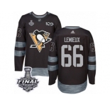 Men's Adidas Pittsburgh Penguins #66 Mario Lemieux Premier Black 1917-2017 100th Anniversary 2017 Stanley Cup Final NHL Jersey