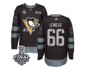 Men's Adidas Pittsburgh Penguins #66 Mario Lemieux Premier Black 1917-2017 100th Anniversary 2017 Stanley Cup Final NHL Jersey