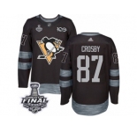 Men's Adidas Pittsburgh Penguins #87 Sidney Crosby Premier Black 1917-2017 100th Anniversary 2017 Stanley Cup Final NHL Jersey