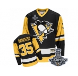 Men's CCM Pittsburgh Penguins #35 Tom Barrasso Authentic Black Throwback 2017 Stanley Cup Champions NHL Jersey