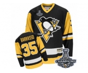 Men's CCM Pittsburgh Penguins #35 Tom Barrasso Authentic Black Throwback 2017 Stanley Cup Champions NHL Jersey