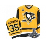 Men's CCM Pittsburgh Penguins #35 Tom Barrasso Premier Yellow Throwback 2017 Stanley Cup Champions NHL Jersey