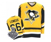 Men's CCM Pittsburgh Penguins #66 Mario Lemieux Authentic Yellow Throwback 2017 Stanley Cup Final NHL Jersey