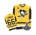 Men's CCM Pittsburgh Penguins #66 Mario Lemieux Premier Yellow Throwback 2017 Stanley Cup Champions NHL Jersey