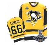 Men's CCM Pittsburgh Penguins #66 Mario Lemieux Premier Yellow Throwback 2017 Stanley Cup Champions NHL Jersey
