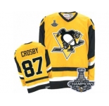 Men's CCM Pittsburgh Penguins #87 Sidney Crosby Premier Yellow Throwback 2017 Stanley Cup Champions NHL Jersey