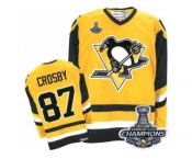 Men's CCM Pittsburgh Penguins #87 Sidney Crosby Premier Yellow Throwback 2017 Stanley Cup Champions NHL Jersey