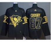 Men's Penguins #87 Sidney Crosby Black Gold Authentic Stitched Hockey Jersey