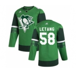 Men's Pittsburgh Penguins #58 Kris Letang 2020 St. Patrick's Day Stitched Hockey Jersey Green