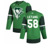 Men's Pittsburgh Penguins #58 Kris Letang 2020 St. Patrick's Day Stitched Hockey Jersey Green