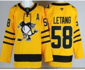 Men's Pittsburgh Penguins #58 Kris Letang Yellow Alternate Authentic Jersey