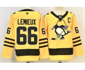 Men's Pittsburgh Penguins #66 Mario Lemieux Gold 2025-26 With C Patch Alternate Stitched Hockey Jersey