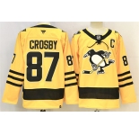 Men's Pittsburgh Penguins #87 Sidney Crosby Gold 2025-26 With C Patch Alternate Stitched Hockey Jersey