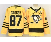 Men's Pittsburgh Penguins #87 Sidney Crosby Gold 2025-26 With C Patch Alternate Stitched Hockey Jersey