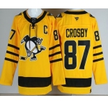 Men's Pittsburgh Penguins #87 Sidney Crosby Yellow Alternate Authentic Jersey