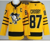 Men's Pittsburgh Penguins #87 Sidney Crosby Yellow Alternate Authentic Jersey