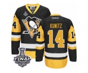 Men's Reebok Pittsburgh Penguins #14 Chris Kunitz Authentic Black Gold Third 2017 Stanley Cup Final NHL Jersey
