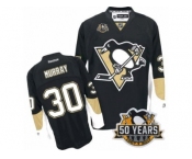 Men's Reebok Pittsburgh Penguins #30 Matt Murray Authentic Black Home 50th Anniversary Patch NHL Jersey