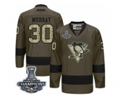 Men's Reebok Pittsburgh Penguins #30 Matt Murray Premier Green Salute to Service 2017 Stanley Cup Champions NHL Jersey