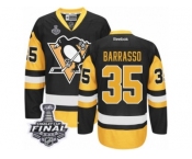 Men's Reebok Pittsburgh Penguins #35 Tom Barrasso Authentic Black Gold Third 2017 Stanley Cup Final NHL Jersey