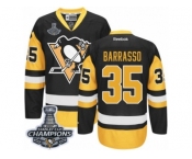 Men's Reebok Pittsburgh Penguins #35 Tom Barrasso Premier Black Gold Third 2017 Stanley Cup Champions NHL Jersey