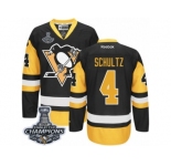 Men's Reebok Pittsburgh Penguins #4 Justin Schultz Premier Black Gold Third 2017 Stanley Cup Champions NHL Jersey