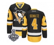 Men's Reebok Pittsburgh Penguins #4 Justin Schultz Premier Black Gold Third 2017 Stanley Cup Final NHL Jersey