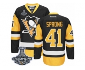 Men's Reebok Pittsburgh Penguins #41 Daniel Sprong Authentic Black Gold Third 2017 Stanley Cup Champions NHL Jersey