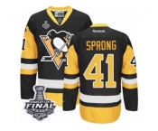 Men's Reebok Pittsburgh Penguins #41 Daniel Sprong Authentic Black Gold Third 2017 Stanley Cup Final NHL Jersey