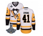Men's Reebok Pittsburgh Penguins #41 Daniel Sprong Premier White Away 2017 Stanley Cup Champions NHL Jersey