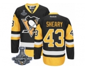 Men's Reebok Pittsburgh Penguins #43 Conor Sheary Authentic Black Gold Third 2017 Stanley Cup Champions NHL Jersey