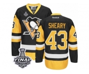 Men's Reebok Pittsburgh Penguins #43 Conor Sheary Authentic Black Gold Third 2017 Stanley Cup Final NHL Jersey