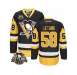 Men's Reebok Pittsburgh Penguins #58 Kris Letang Authentic Black Gold Third 50th Anniversary Patch NHL Jersey